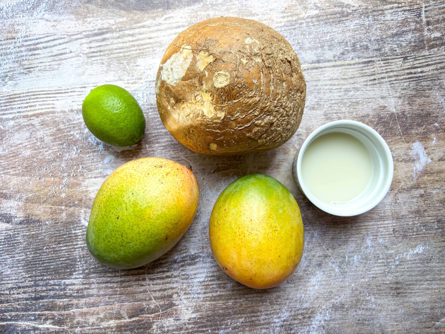 Ingredients for jicama sticks and mango dip