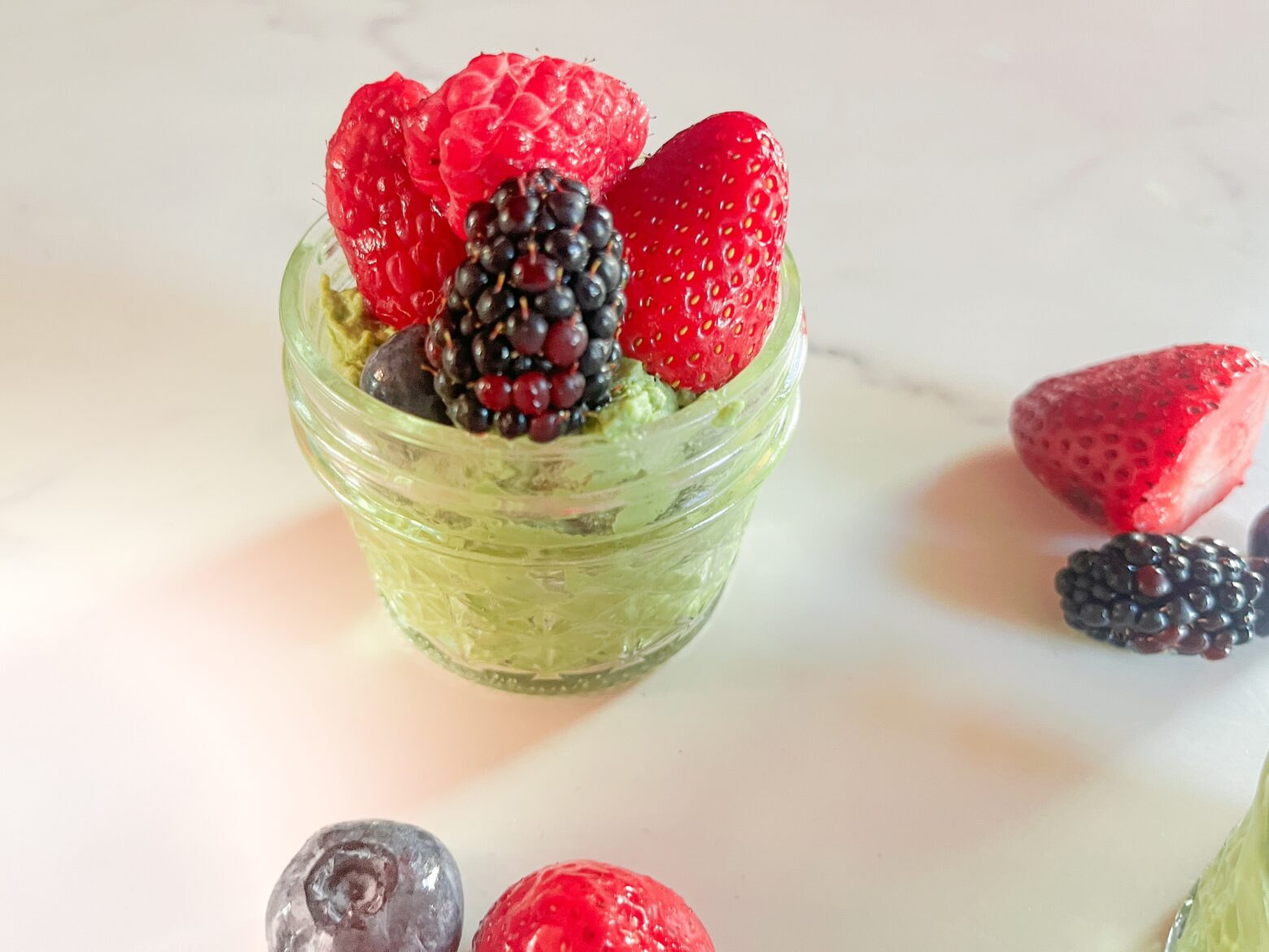 Matcha pudding close up, finished.