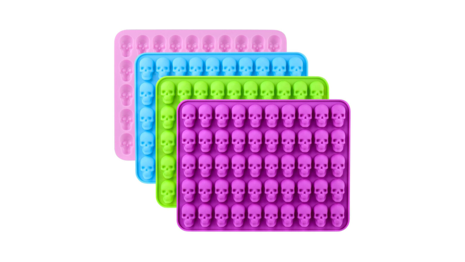 Four multicolored silicone skull molds