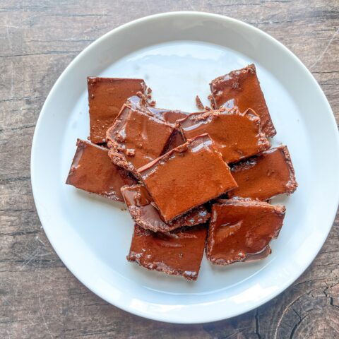 Homemade brownie bars finished and plated.