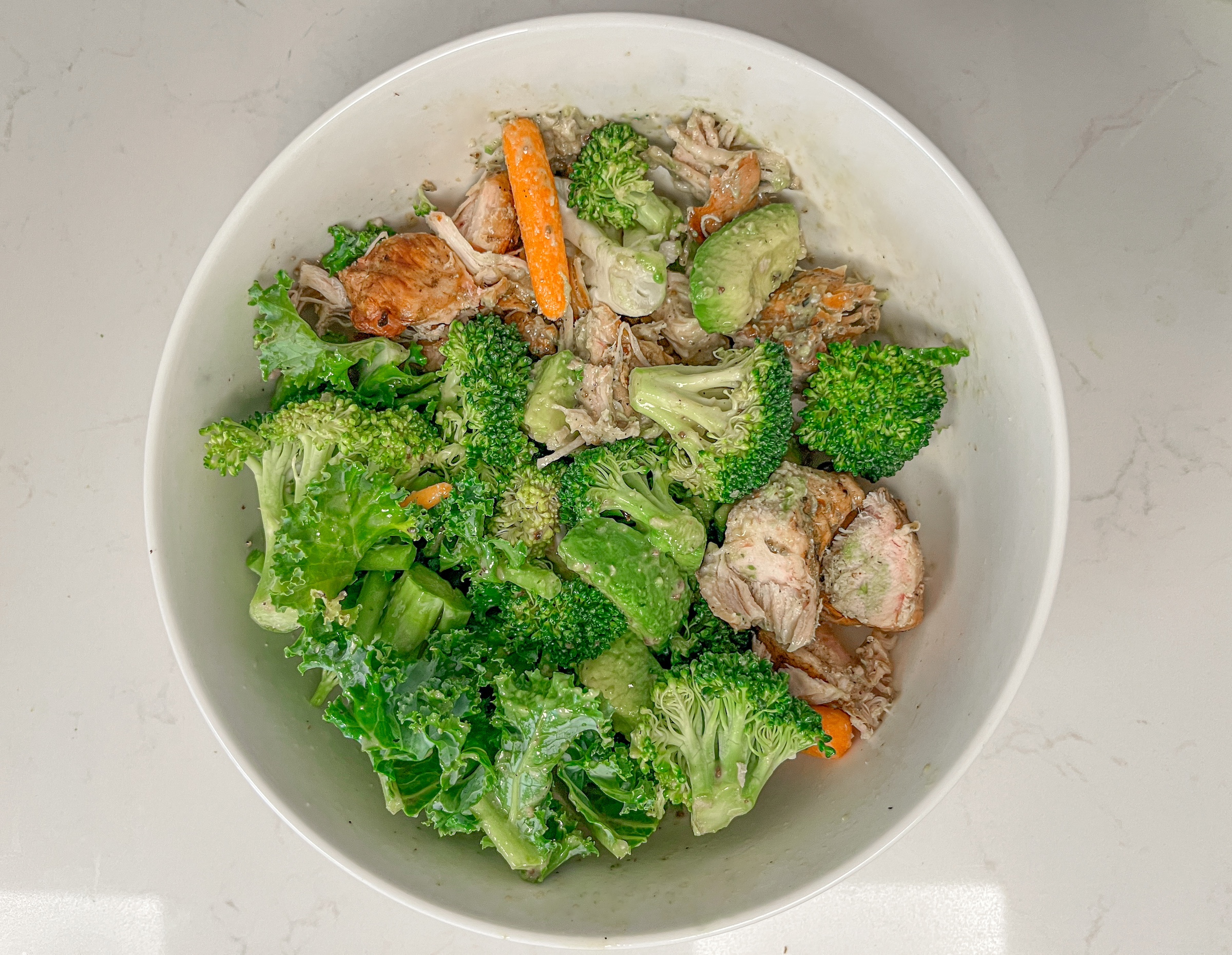 Above shot of a quick lunch salad finished. 