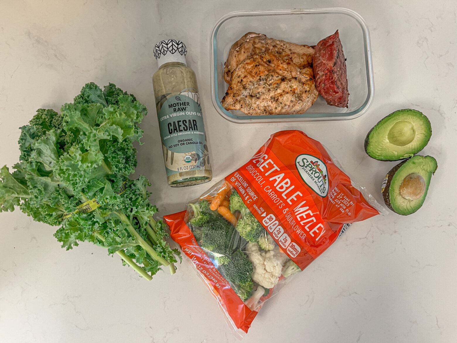 Quick lunch salad ingredients.