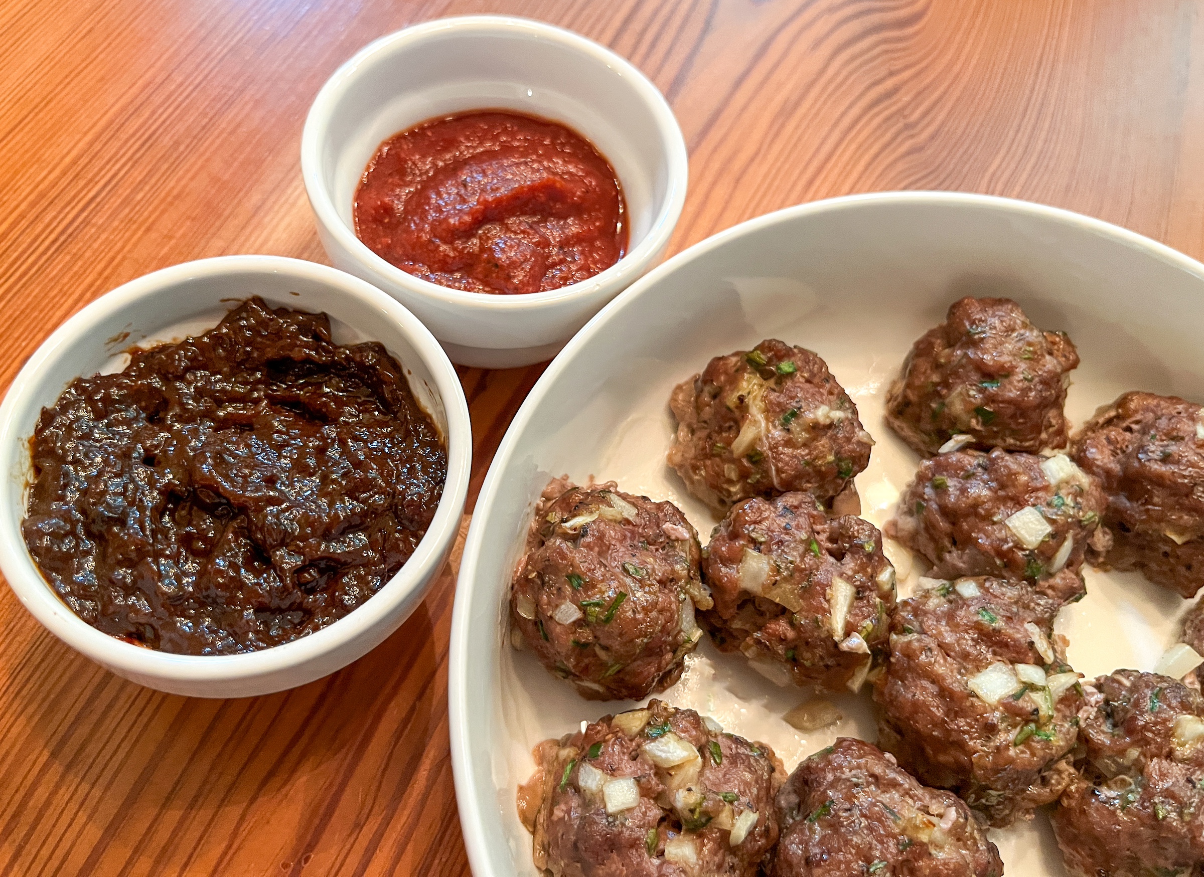 Bison meatballs close-up finished. 