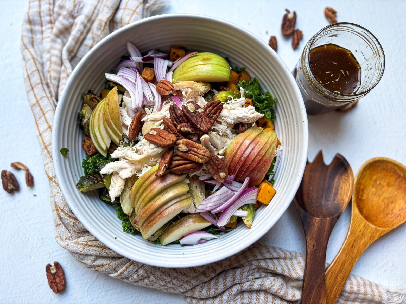 Harvest protein bowl in a large bowl, pre-dressing.