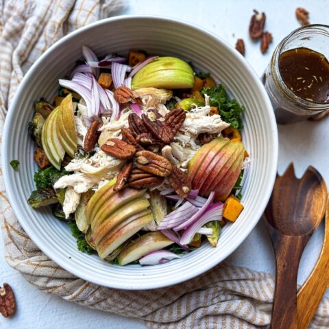 Harvest protein bowl in a large bowl, pre-dressing.