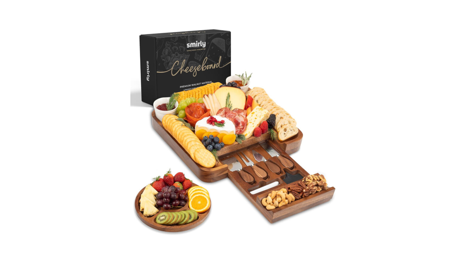 Charcuterie board set filled with food