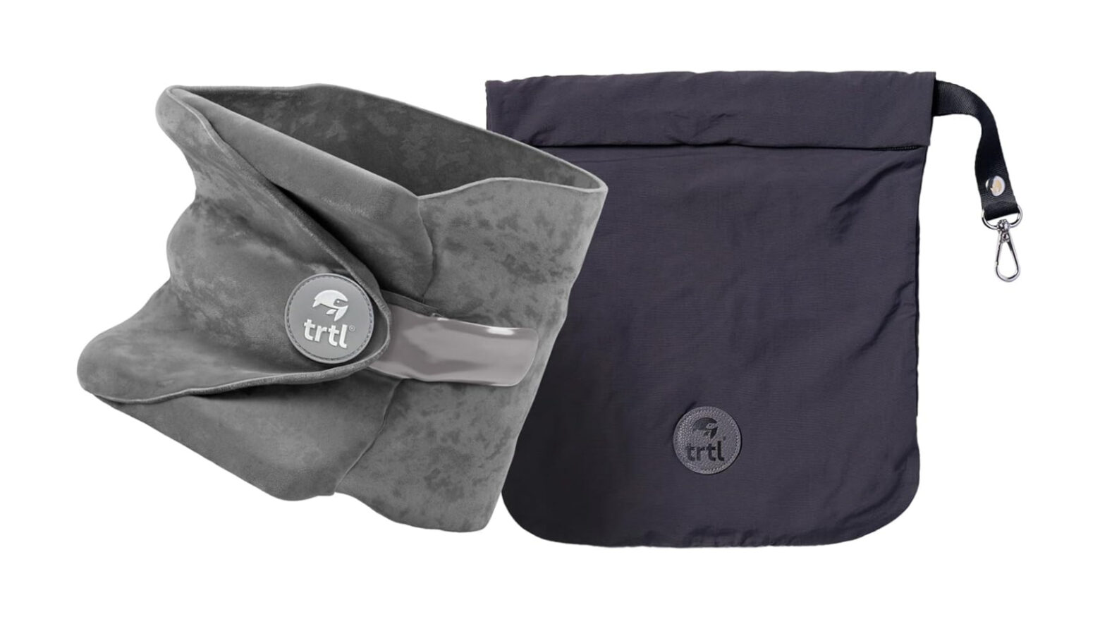 Gray Trtl neck pillow with navy carrying case