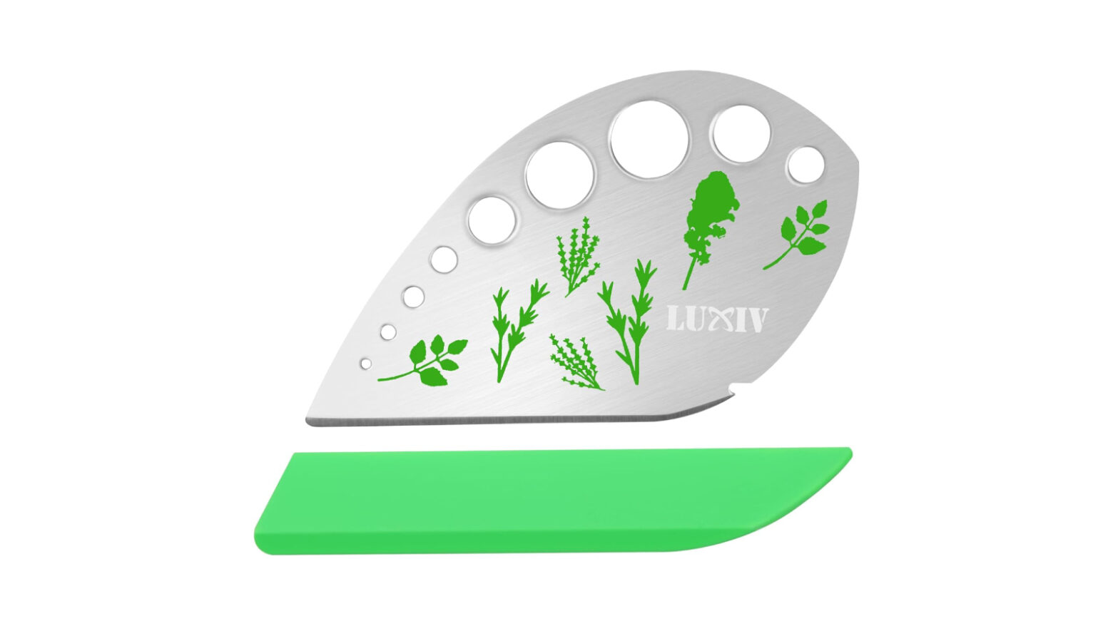 Metal herb stripper with silicone blade guard.