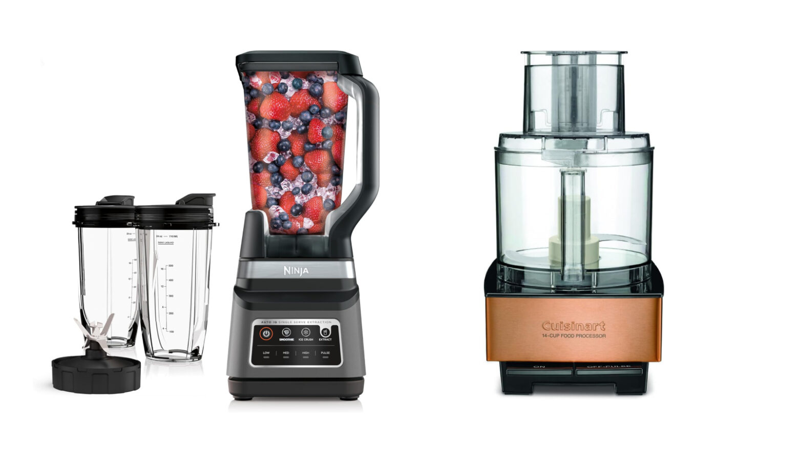 A blender next to a food processor.