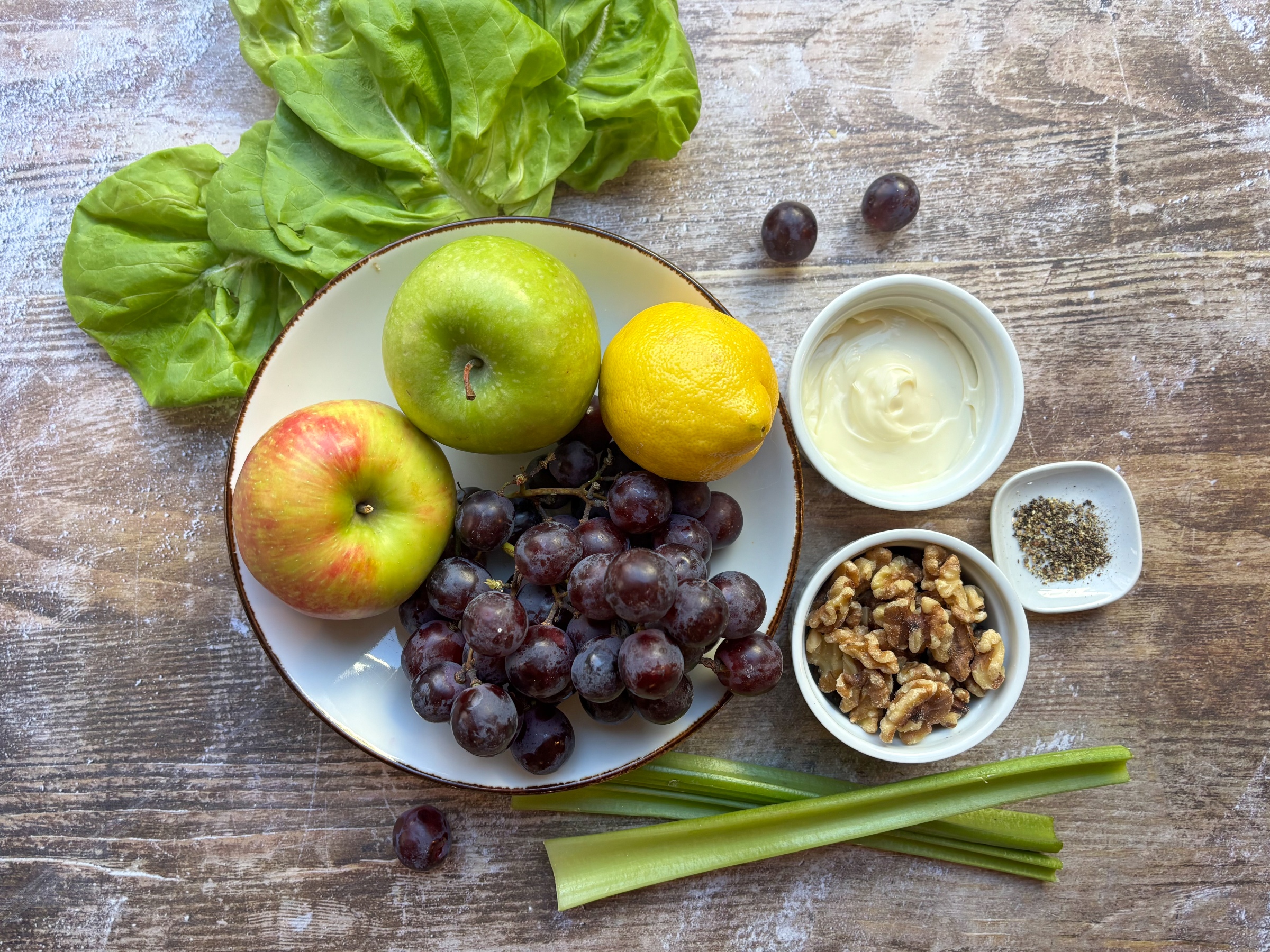 Ingredients for Waldorf Salad.