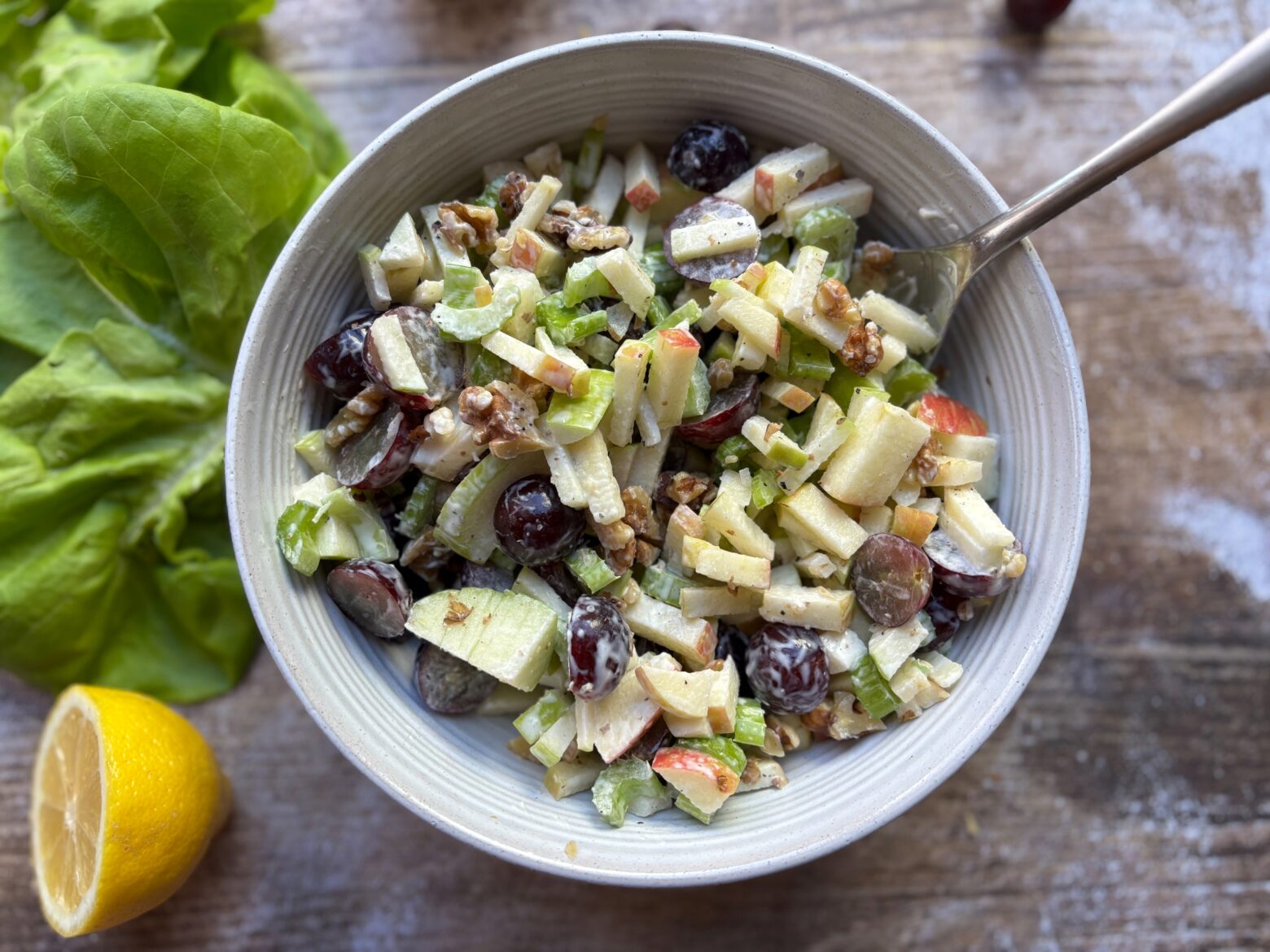 Finished Waldorf Salad in a bowl.