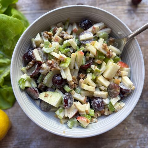 Finished Waldorf Salad in a bowl.