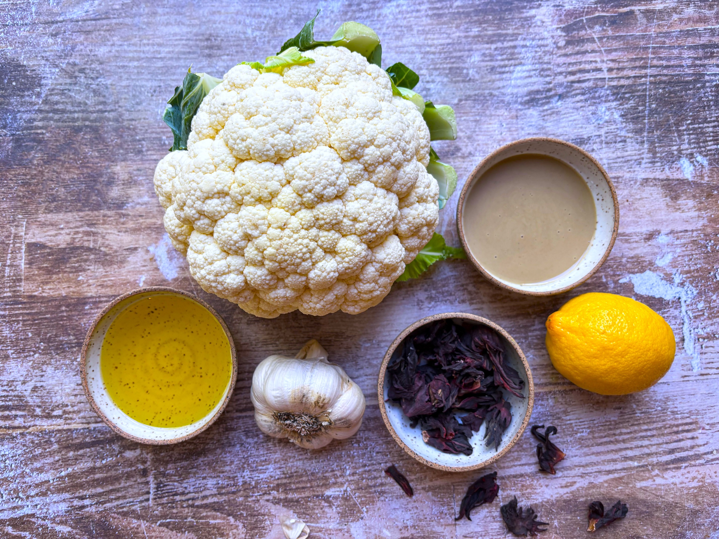 Ingredients for Hibiscus-Cauliflower Hummus