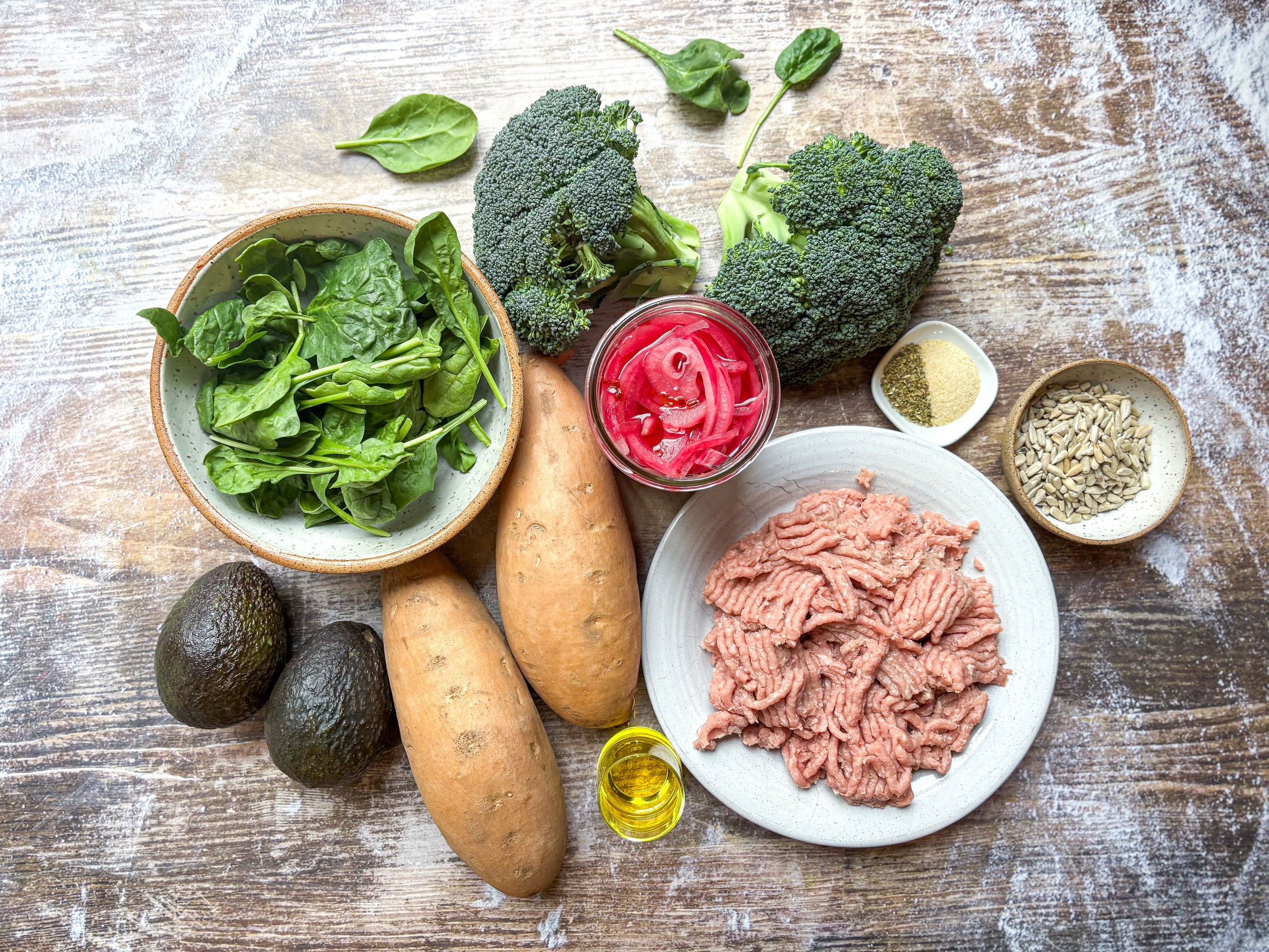 Ingredients for Ground Turkey Protein Bowls