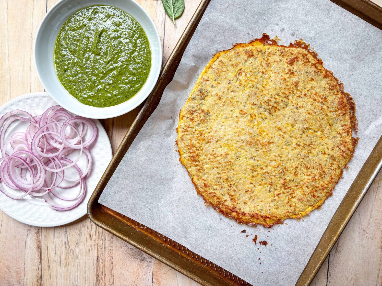 Chicken-crust pizza ready for toppings