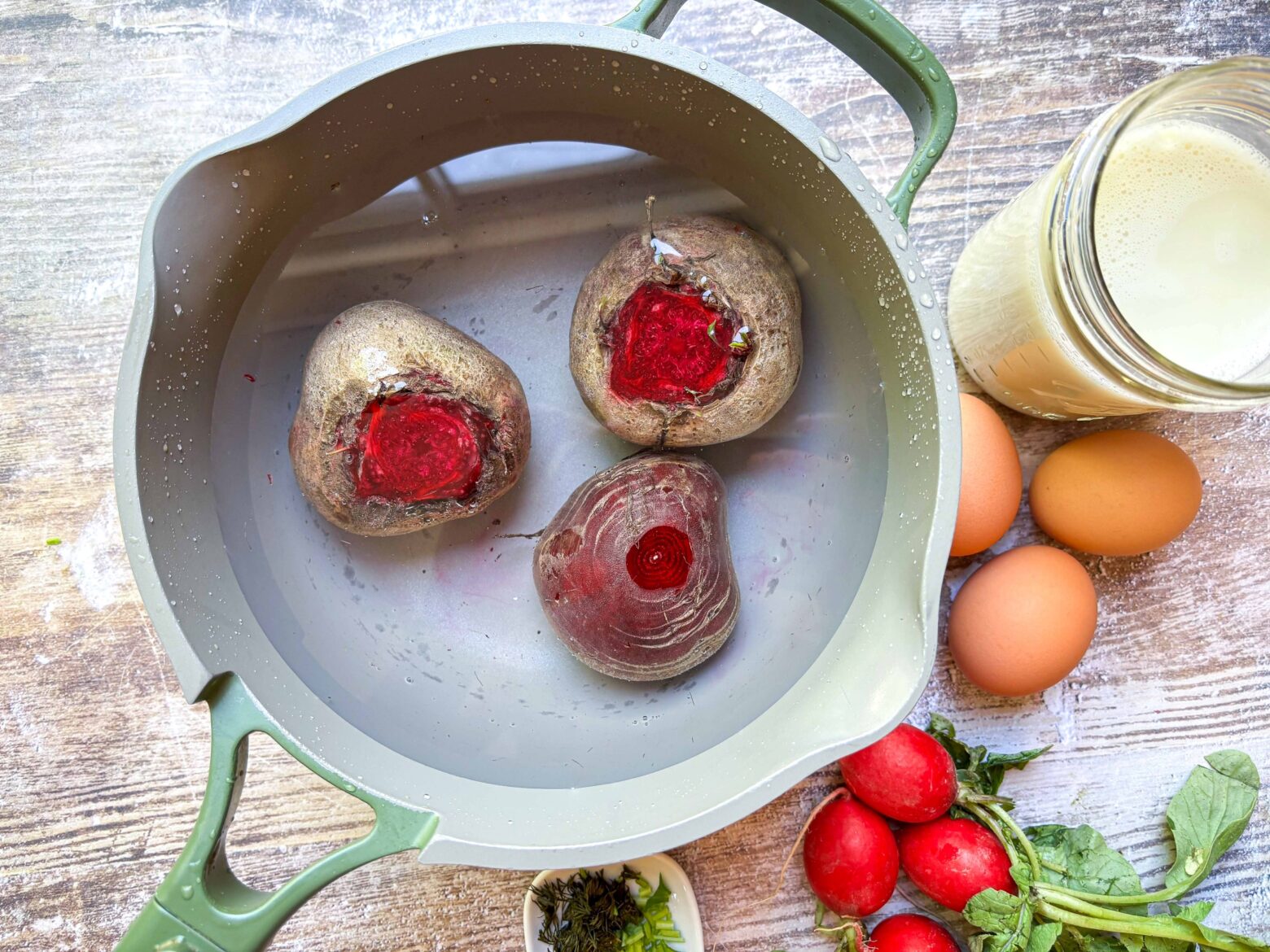 Beets ready to be boiled in a pot