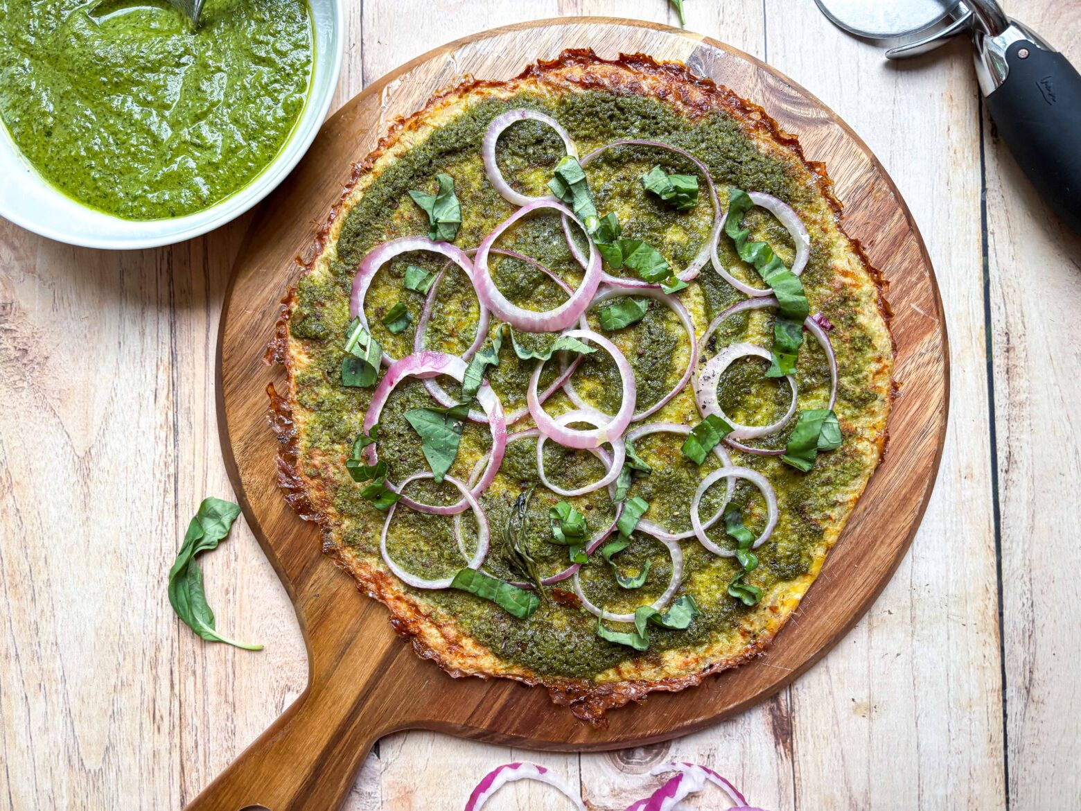 Finished Pesto Chicken-Crust Pizza