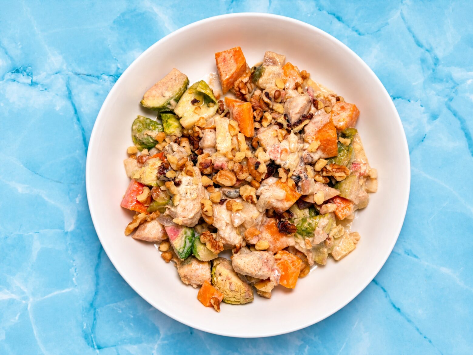 Cooked fall chicken casserole in a bowl.