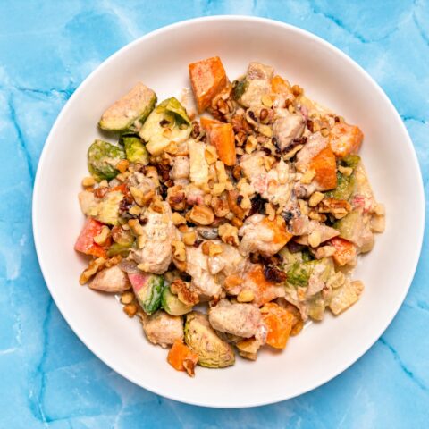 Cooked fall chicken casserole in a bowl.