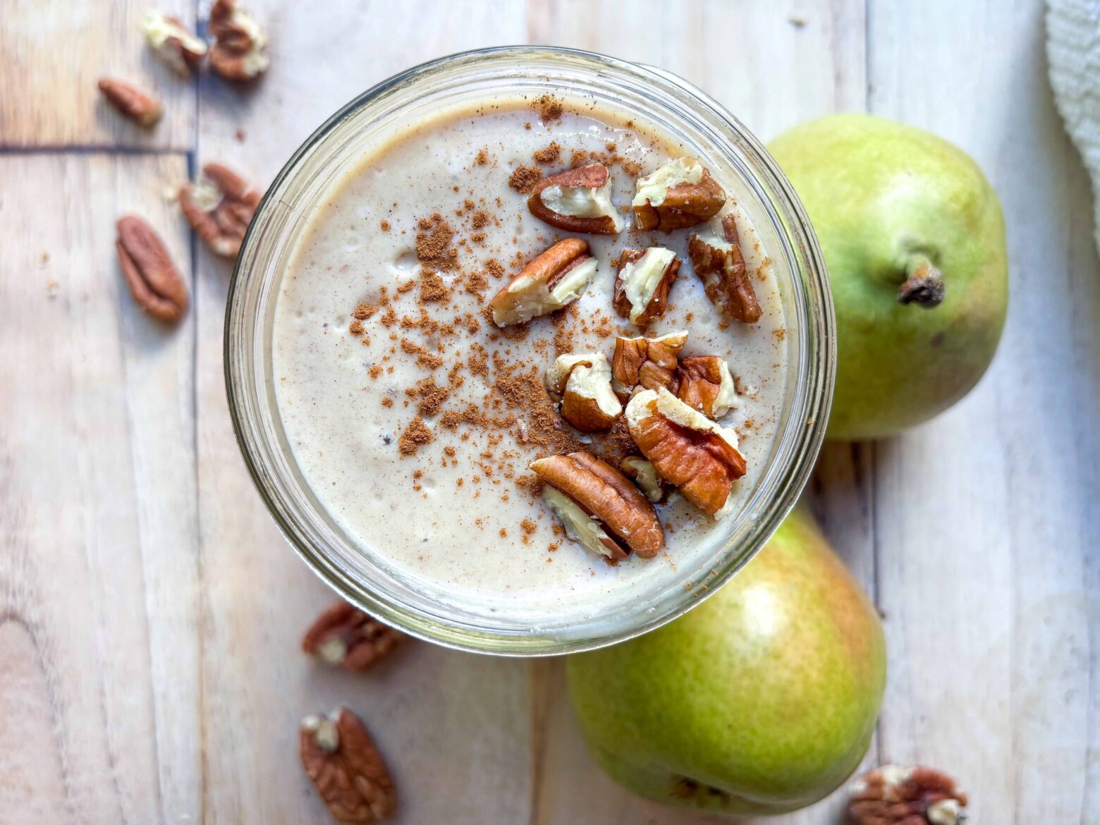 Above shot of Cinnamon Pear Ginger Smoothie